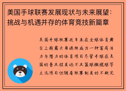 美国手球联赛发展现状与未来展望：挑战与机遇并存的体育竞技新篇章